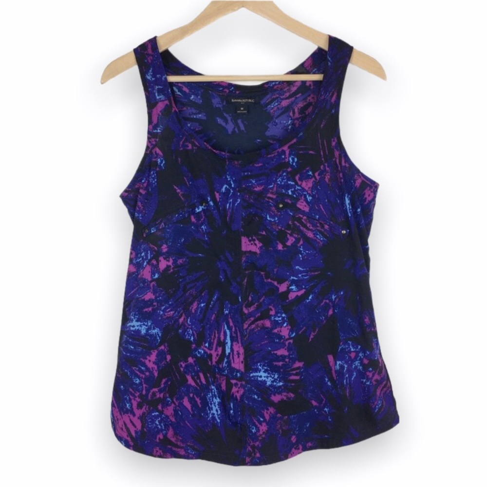 Banana Republic Blue Purple Pink Abstract Shirt Top Artsy‎ Sleeveless Size M